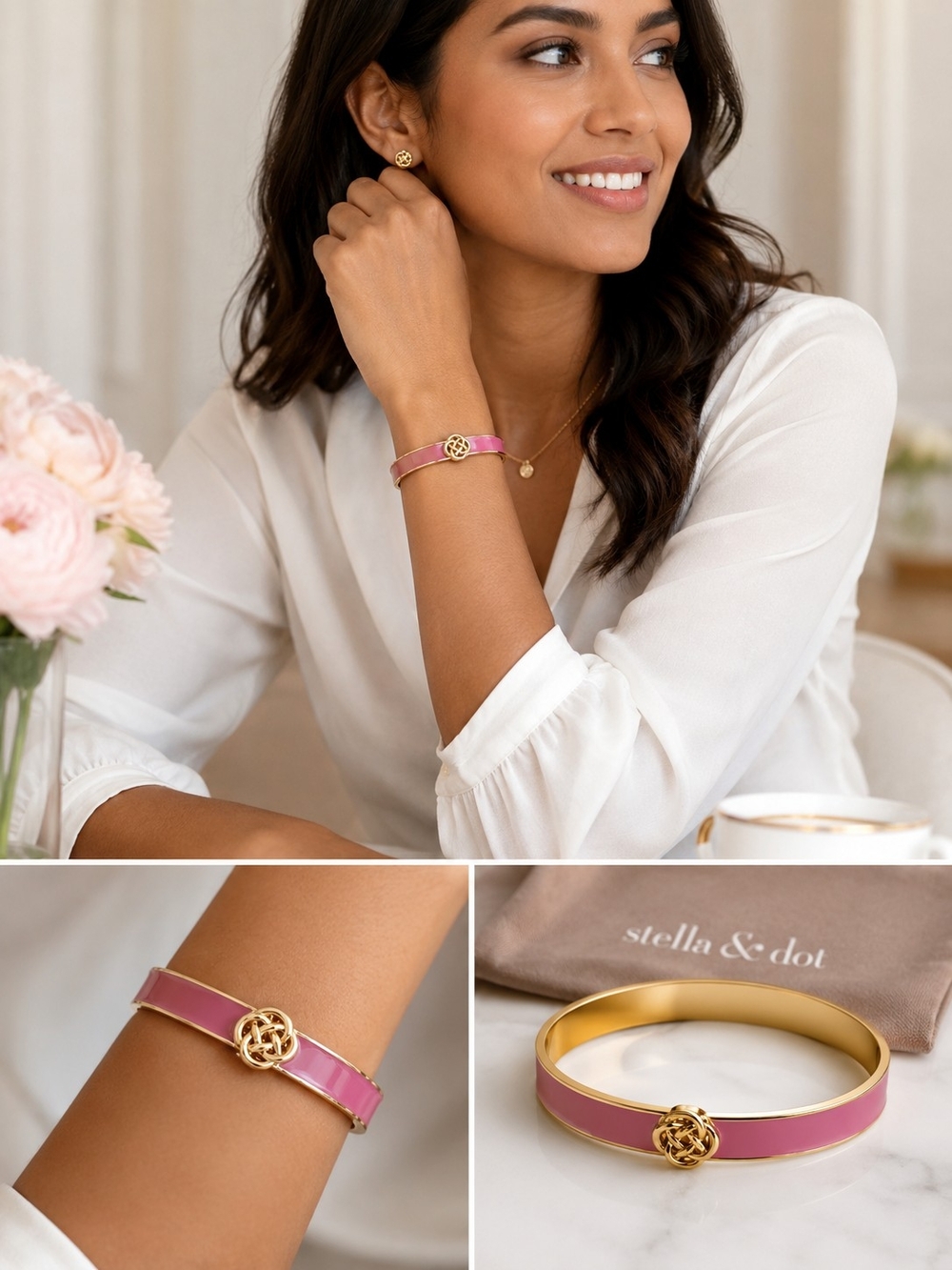 Stella & Dot Rose Pink Enamel Knot Bangle Bracelet